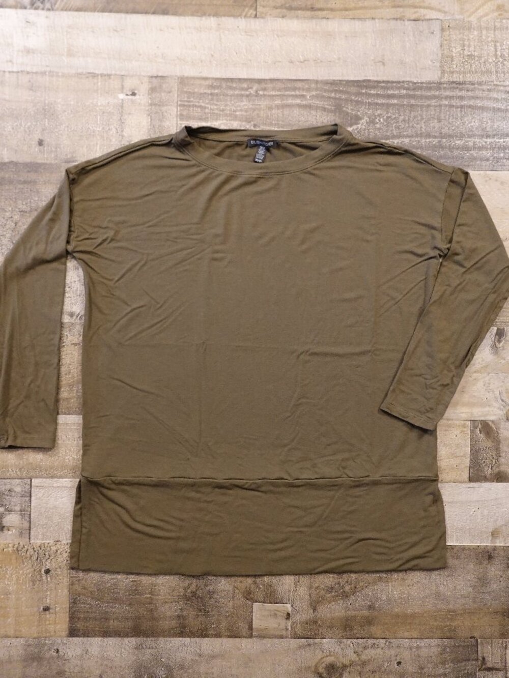 Eileen Fisher Long Sleeve Tunic Top Women’s XS Olive Stretch Minimalist‎